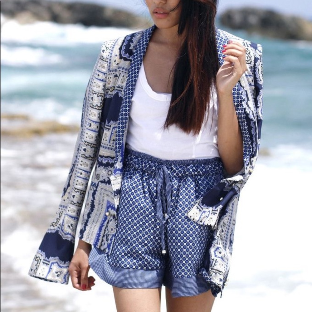 Zara RARE set blue paisley print scarf blazer and matching shorts